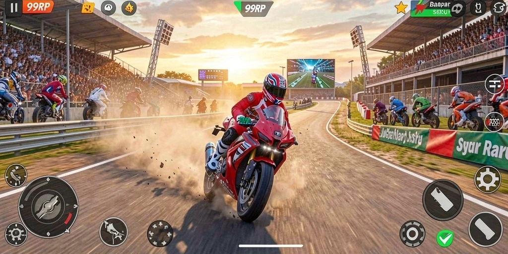 Tampilan gameplay balapan seru di 99RP dengan mobil kustomisasi.