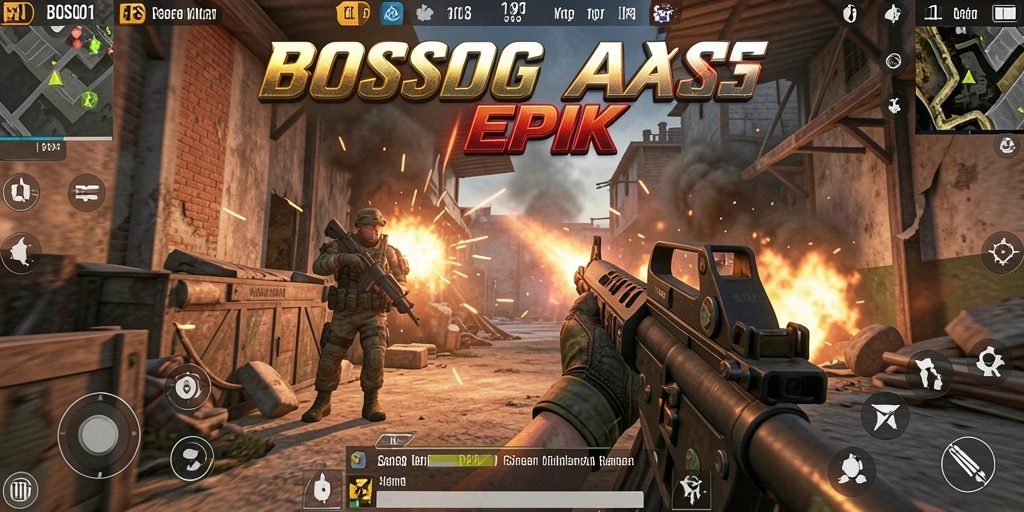 Menampilkan aksi seru dalam permainan FPS yang mendebarkan.