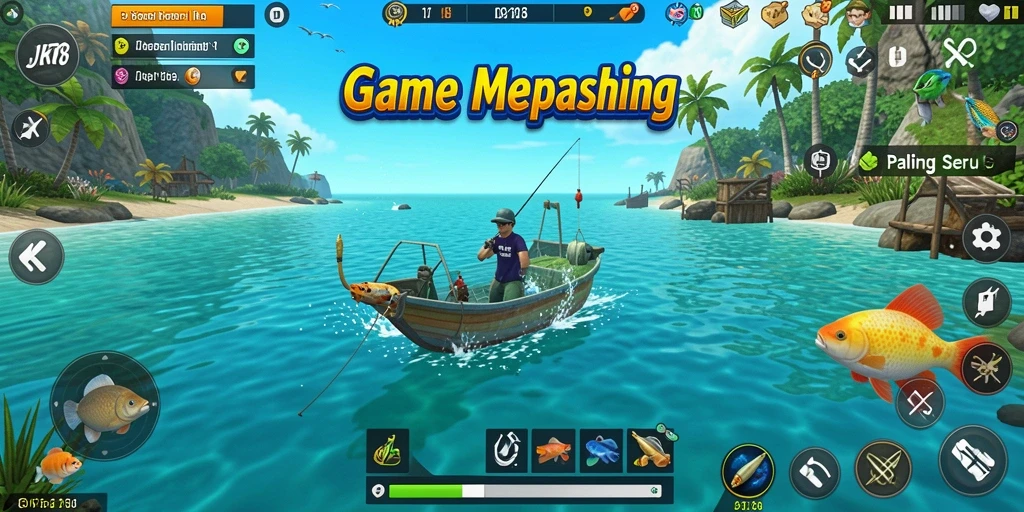Tampilan gameplay JKT8 dengan pengalaman memancing yang realistis.