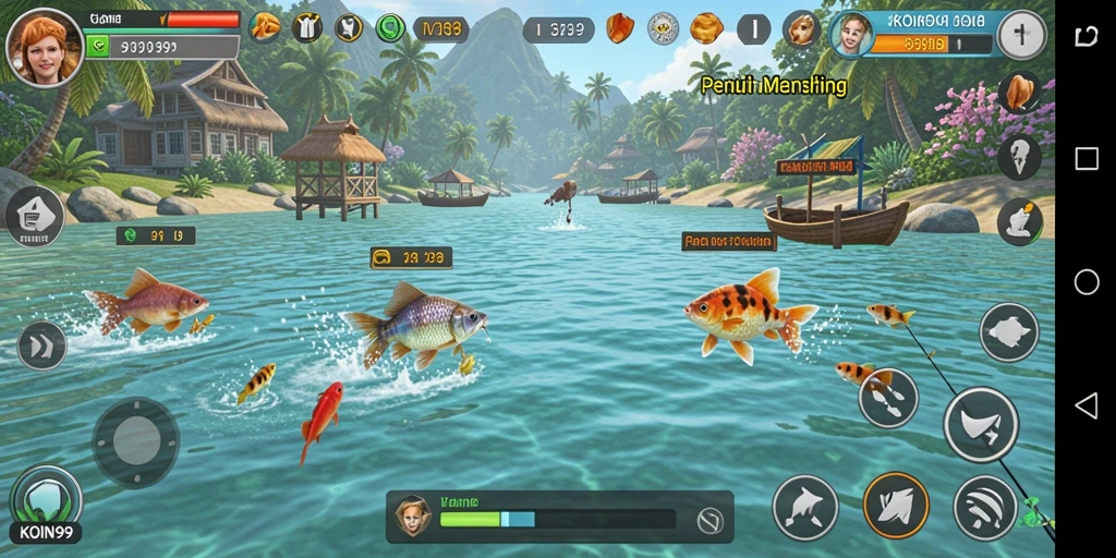 Screenshot KOIN99 menampilkan gameplay memancing yang menarik.