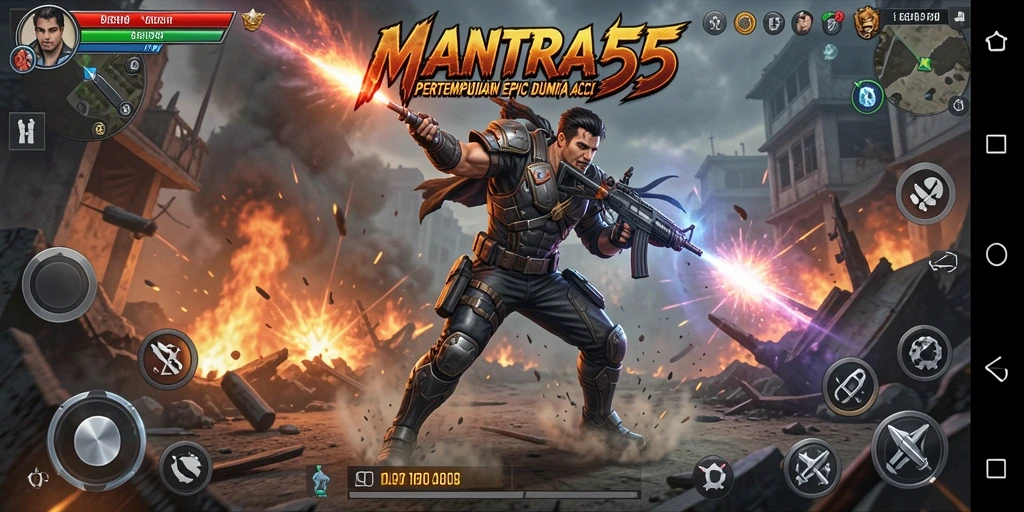 Tampilan gameplay seru dalam MANTRA55 dengan aksi yang mendebarkan.