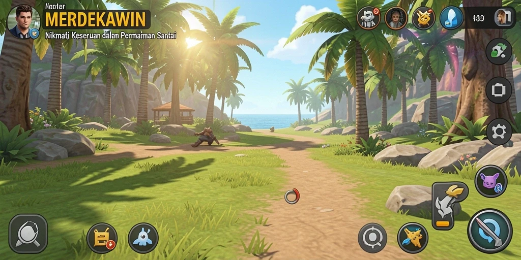 Tampilan gameplay <strong>MERDEKAWIN</strong> yang penuh warna dan menarik.