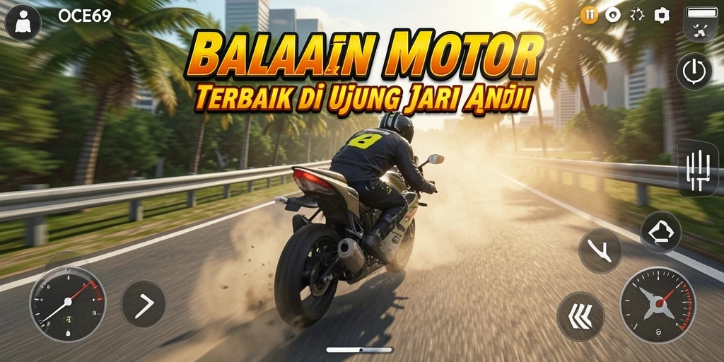 Gameplay OCE69 dengan balapan motor yang mendebarkan di trek penuh tantangan.