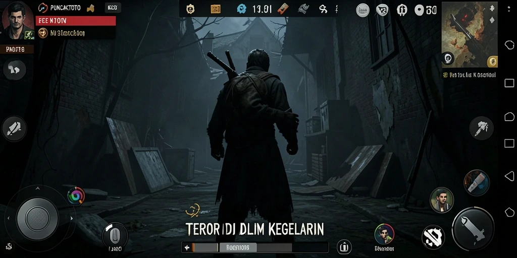Screenshot gameplay PUNCAKTOTO dengan suasana menegangkan dan menyeramkan.