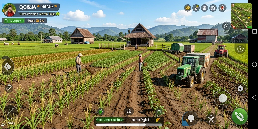 Tangkapan layar gameplay QQ88ASIA dengan lahan pertanian yang subur.