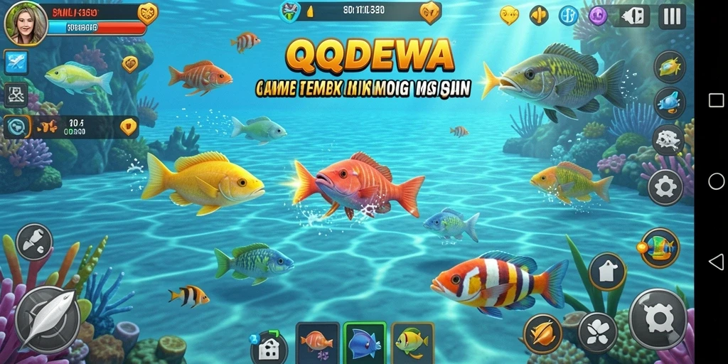 Tampilan gameplay seru dalam QQDEWA dengan aksi tembak ikan.