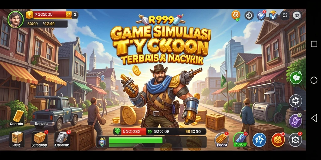 Screenshot gameplay RR999 menampilkan keseruan membangun kerajaan bisnis.