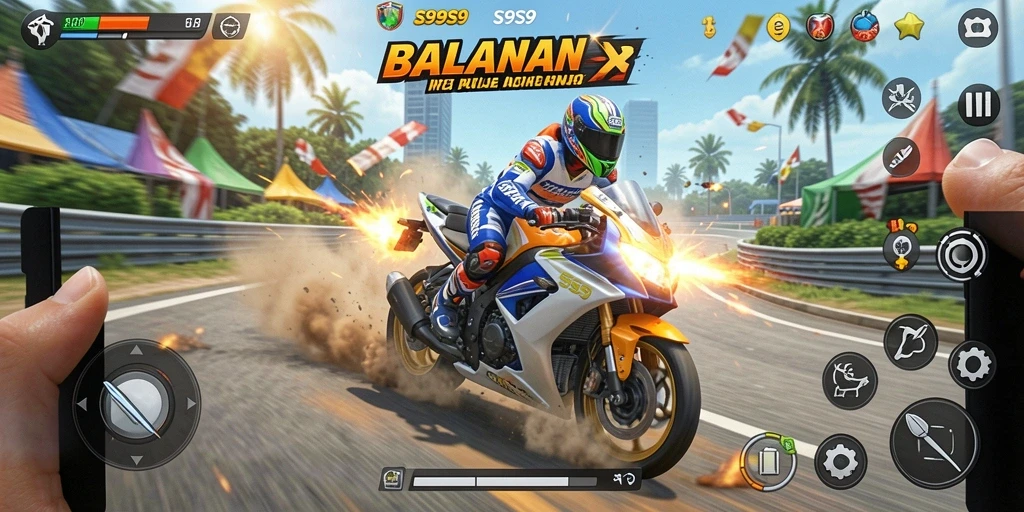 Gameplay seru di S9S9 dengan balapan motor yang mendebarkan.